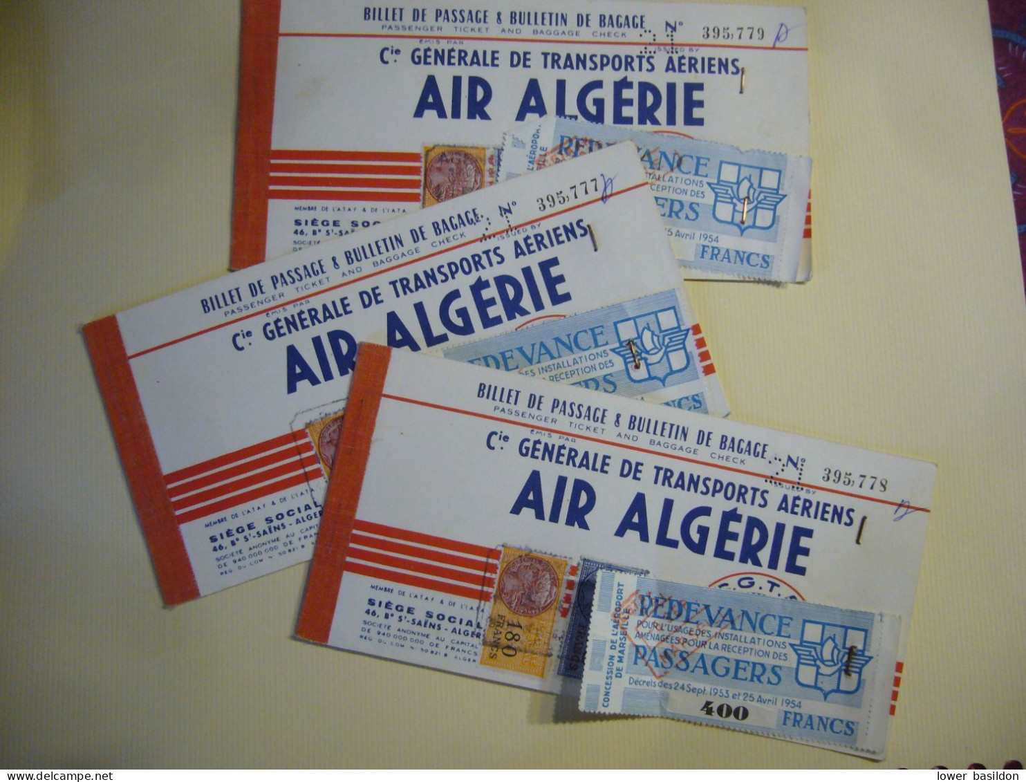 3 Titres De Transport  AIR ALGERIE     1957    TBE - Other & Unclassified