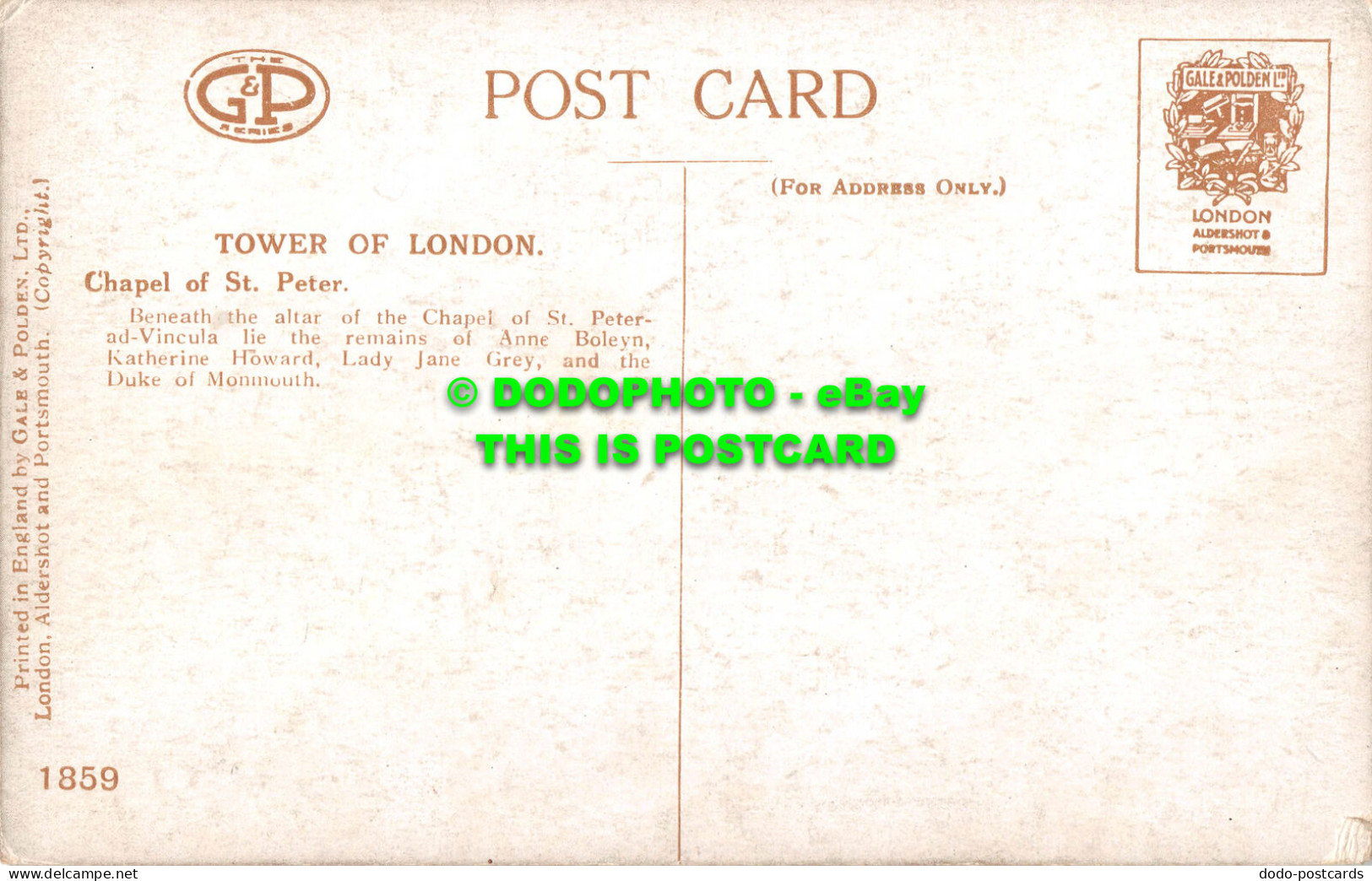 R539394 Tower Of London. Chapel Of St. Peter. Gale And Polden - Other & Unclassified