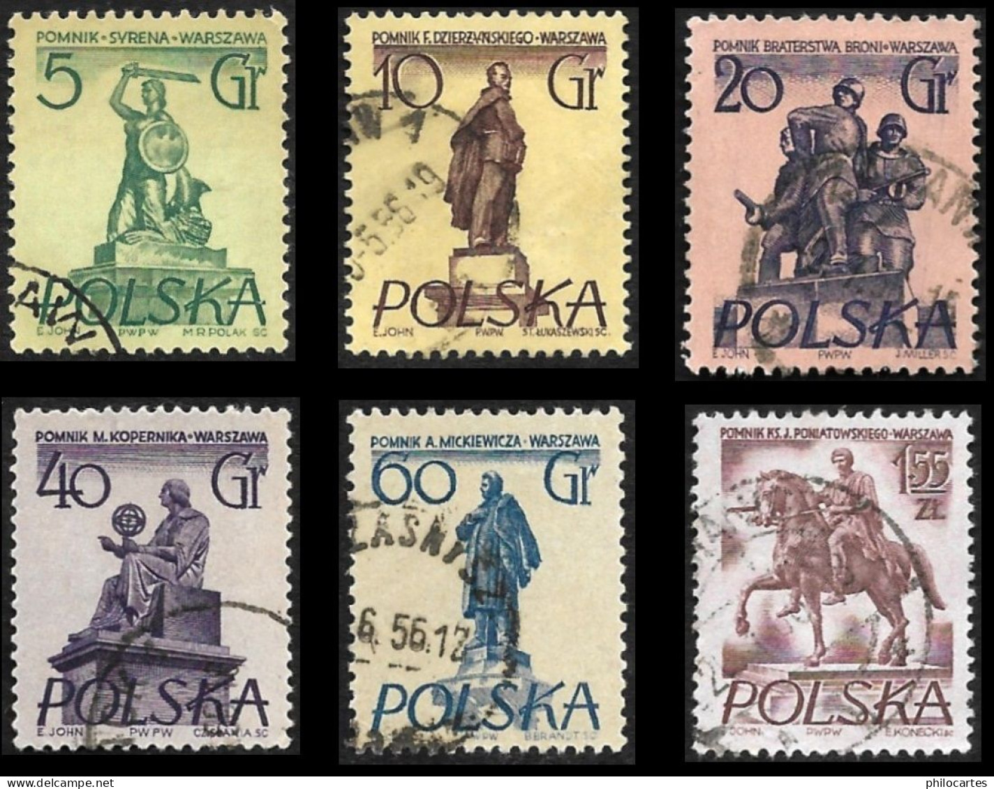 POLOGNE  1955  -  6 Valeurs Entre  YT   802 Et 809A - Monuments De Varsovie  - Oblitérés - Usados