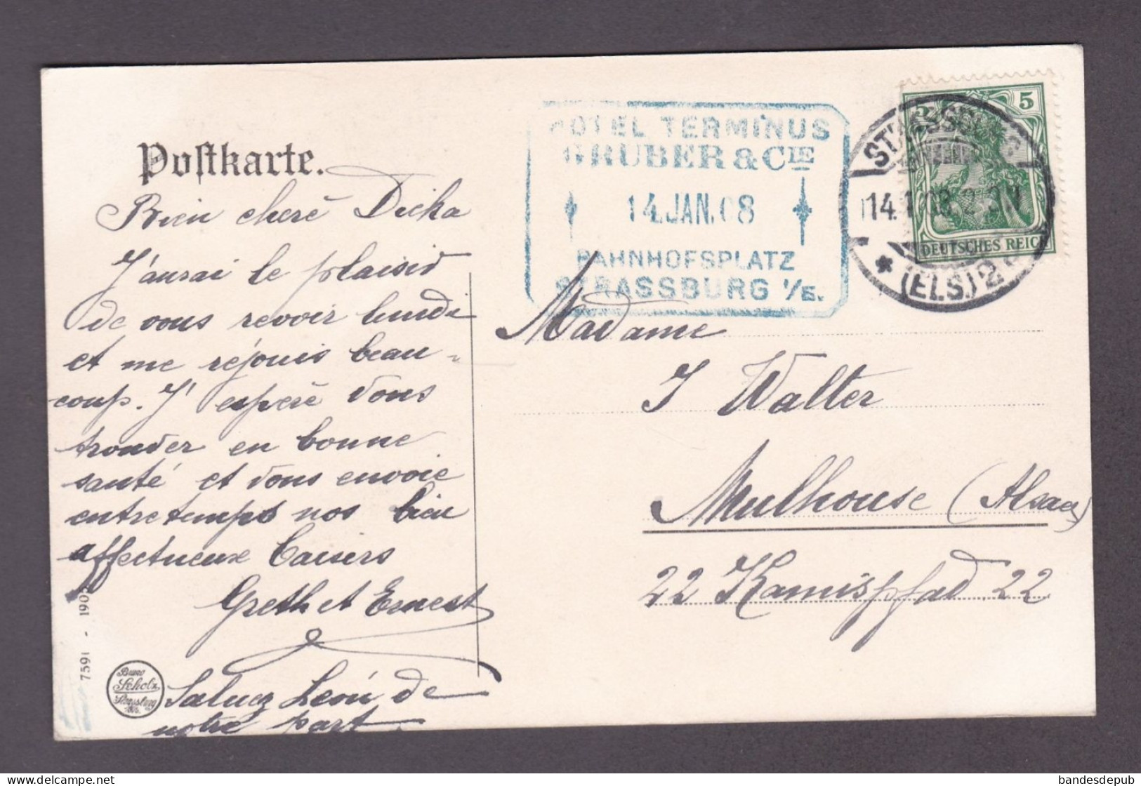 Strasbourg Strassburg Partie Am Johannestaden ( Colorisée Cachet Hotel Terminus Gruber  59931) - Strasbourg