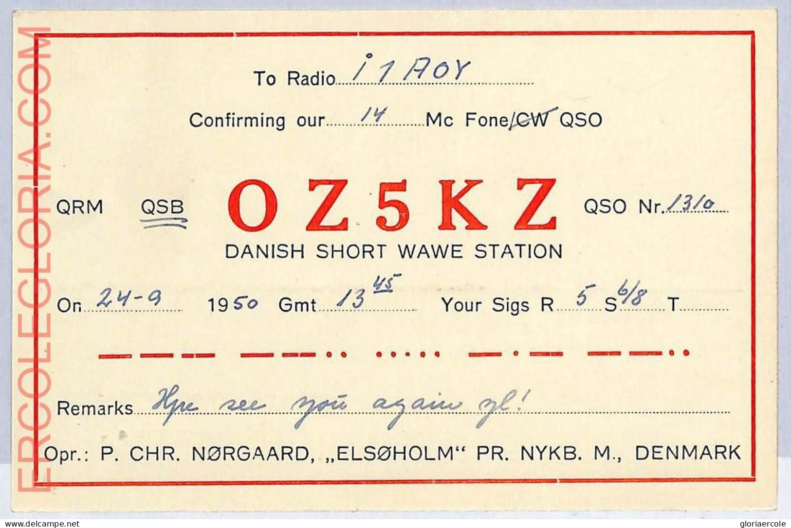 Ad9015 - DENMARK - RADIO FREQUENCY CARD -  1950 - Radio