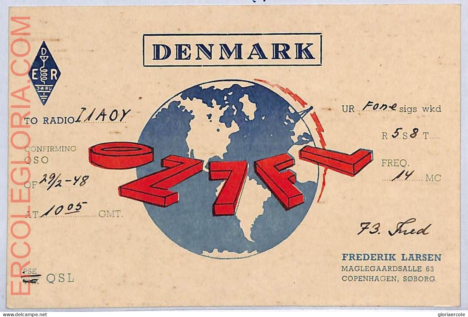 Ad9016 - DENMARK - RADIO FREQUENCY CARD -  1948 - Radio