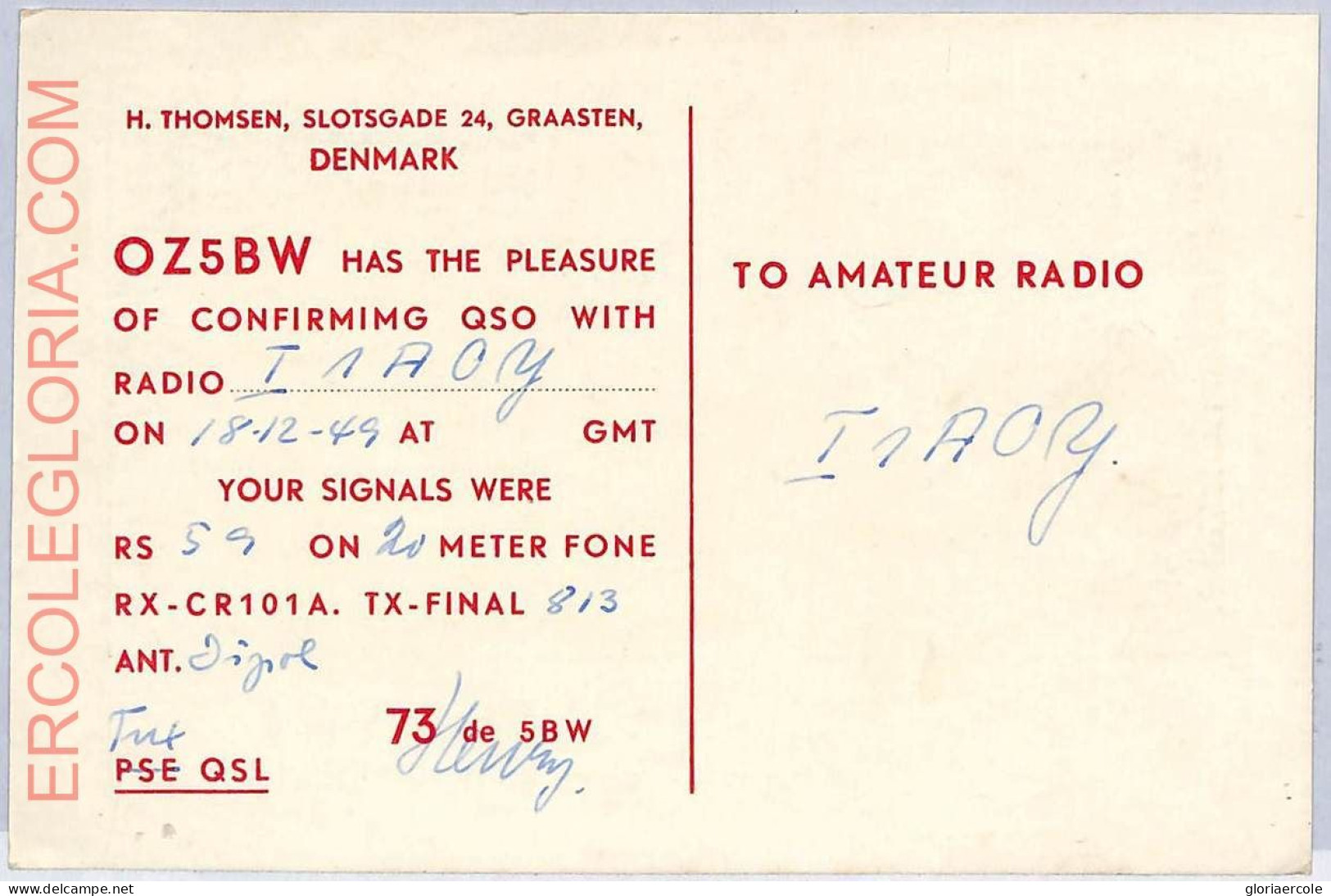 Ad9017 - DENMARK - RADIO FREQUENCY CARD -  1949 - Radio