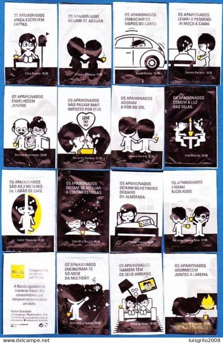 Nicola Cafés, Portugal 2013 - Os Apaixonados/ Les Amoureux -|- Série Complète 30 Sachets Vides - Sugars