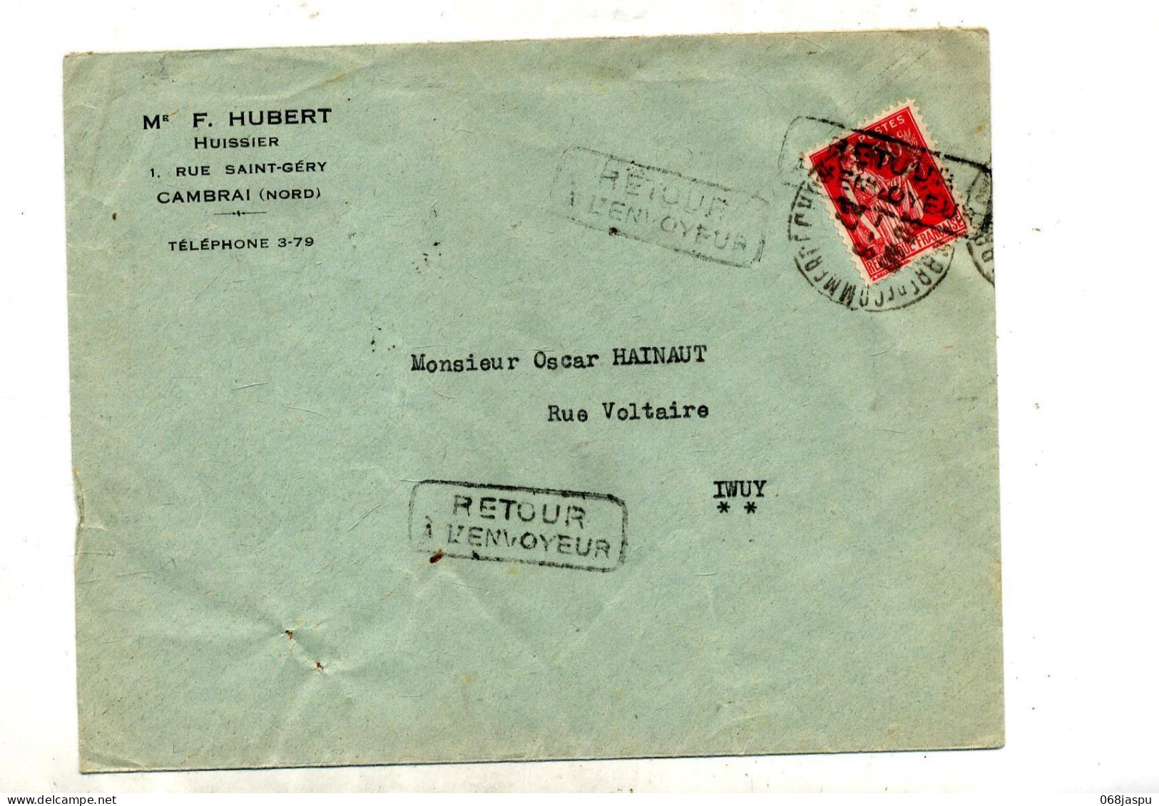 Lettre Cachet Cambrai + Retour   Inconnu Manuscrit - Manual Postmarks