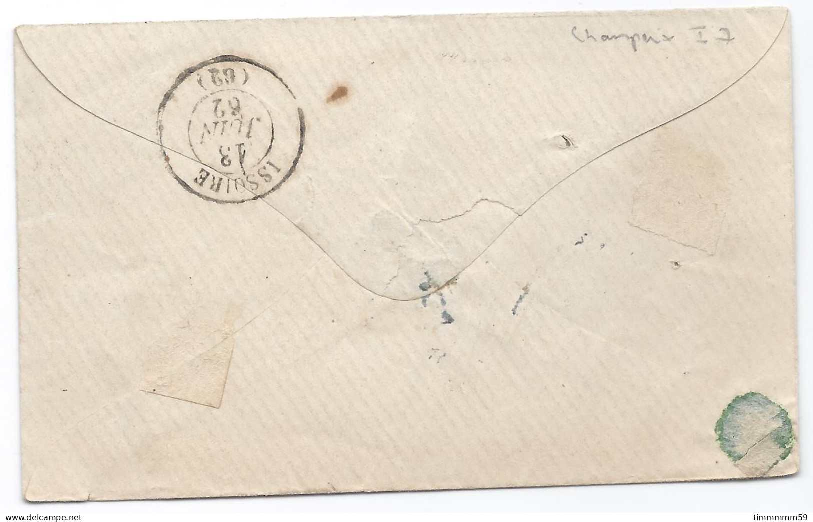 LT5947   N°14B/Enveloppe, Oblitéré PC 716 CHAMPEIX(62), Indice 7 Pour ISSOIRE Du 12 Juin 1862 - 1853-1860 Napoleone III