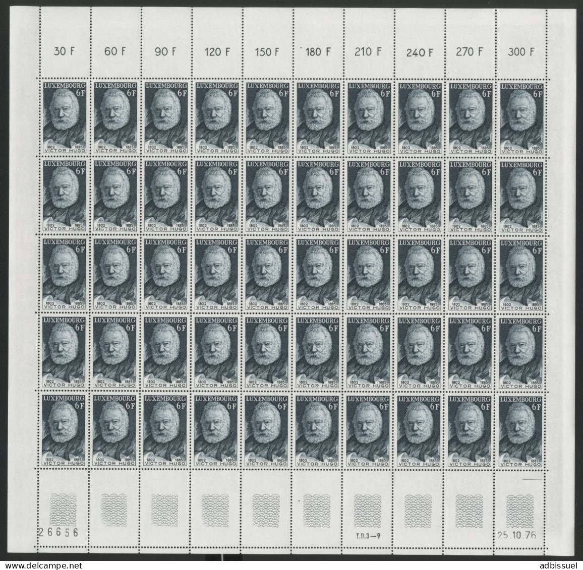 N° 893 Feuille Complète De 50 Ex. Neufs Sans Charnière ** (MNH) COTE 62.5 € "Victor Hugo" - Full Sheets