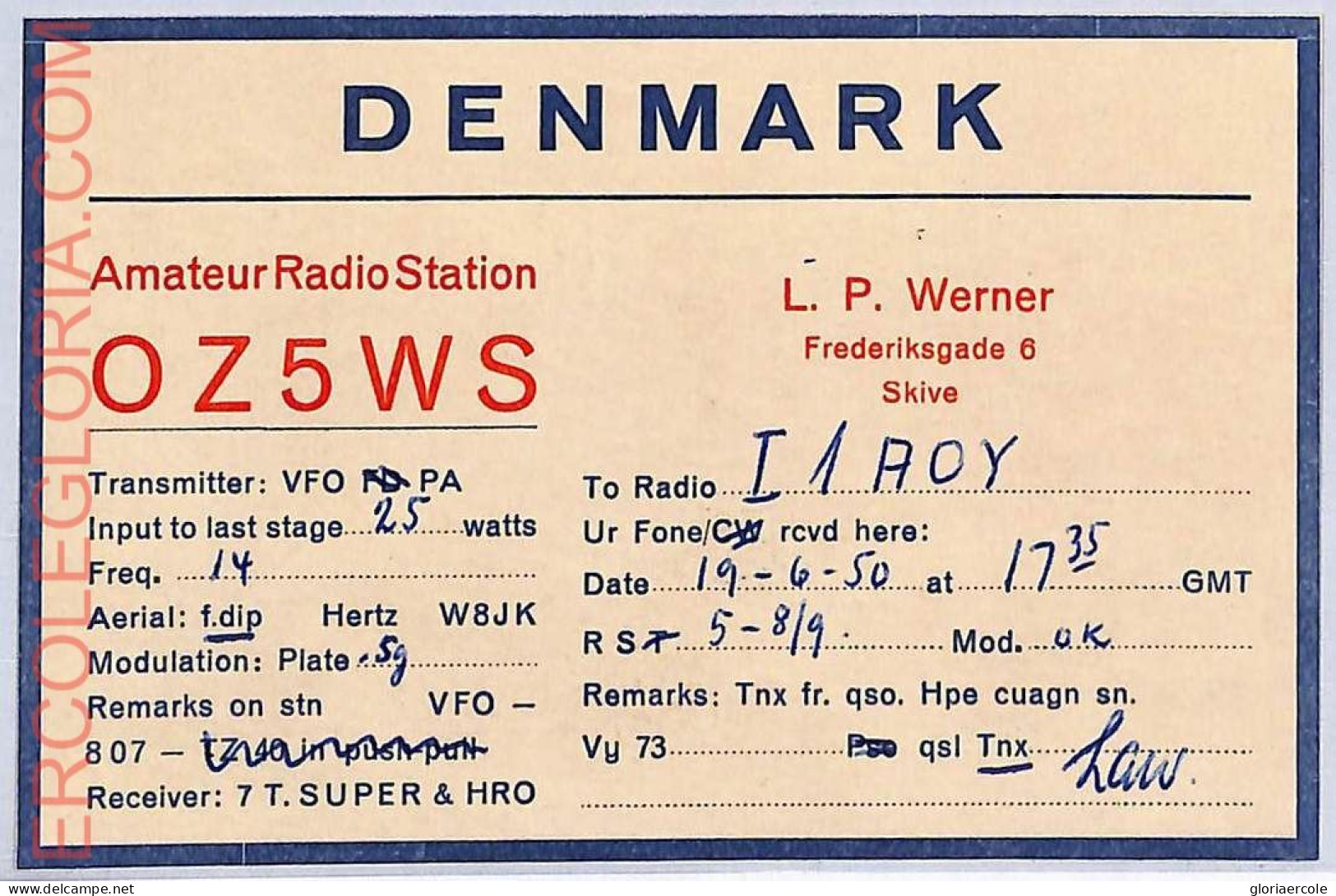 Ad9021 - DENMARK - RADIO FREQUENCY CARD -  1950 - Radio
