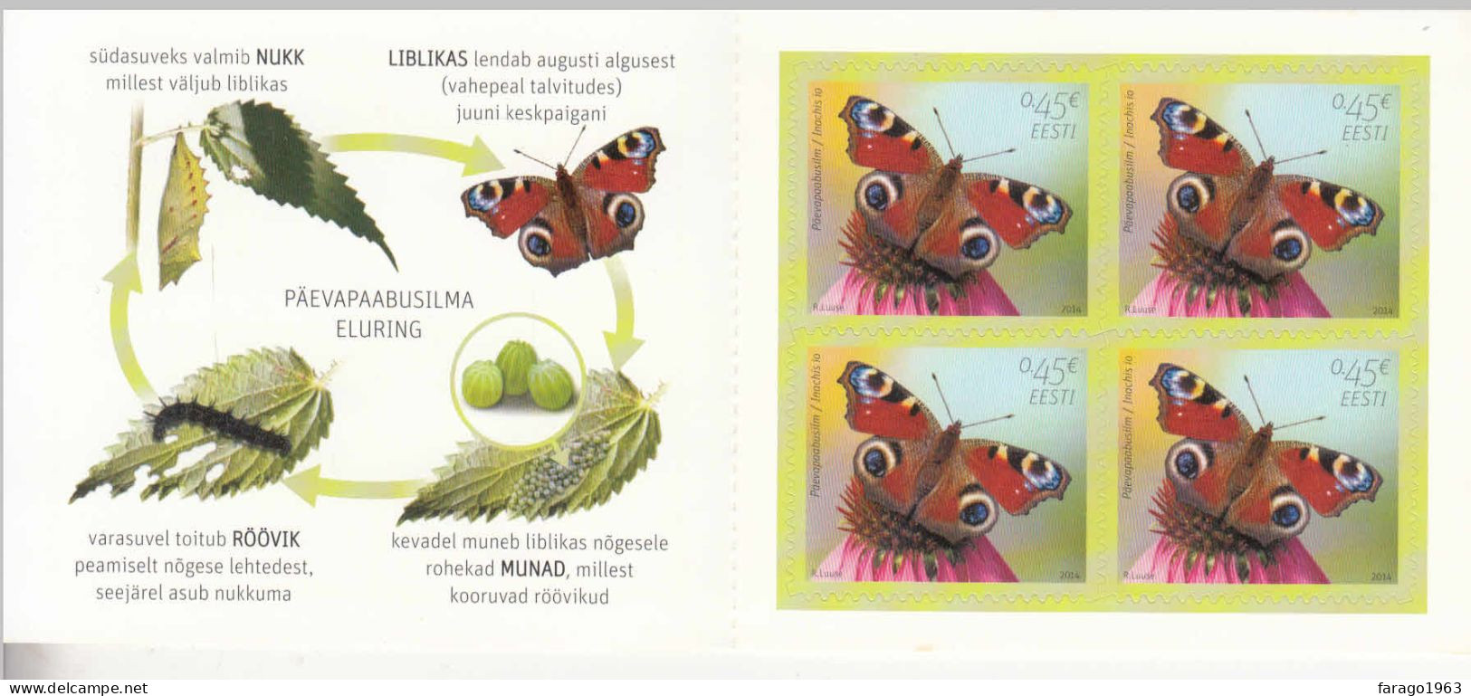 2014 Estonia Butterflies  Complete Booklet Of 4 MNH - Estonia