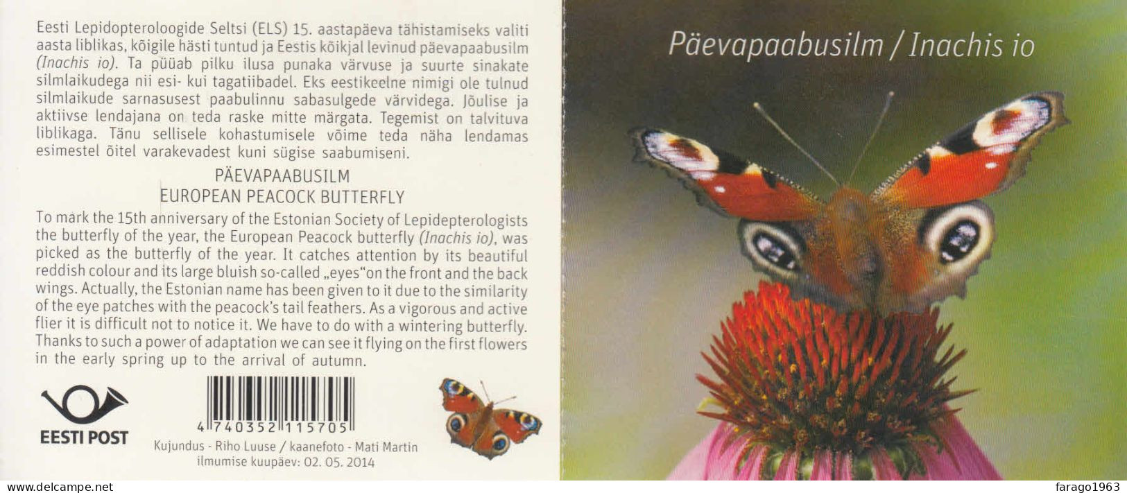 2014 Estonia Butterflies  Complete Booklet Of 4 MNH - Estonia