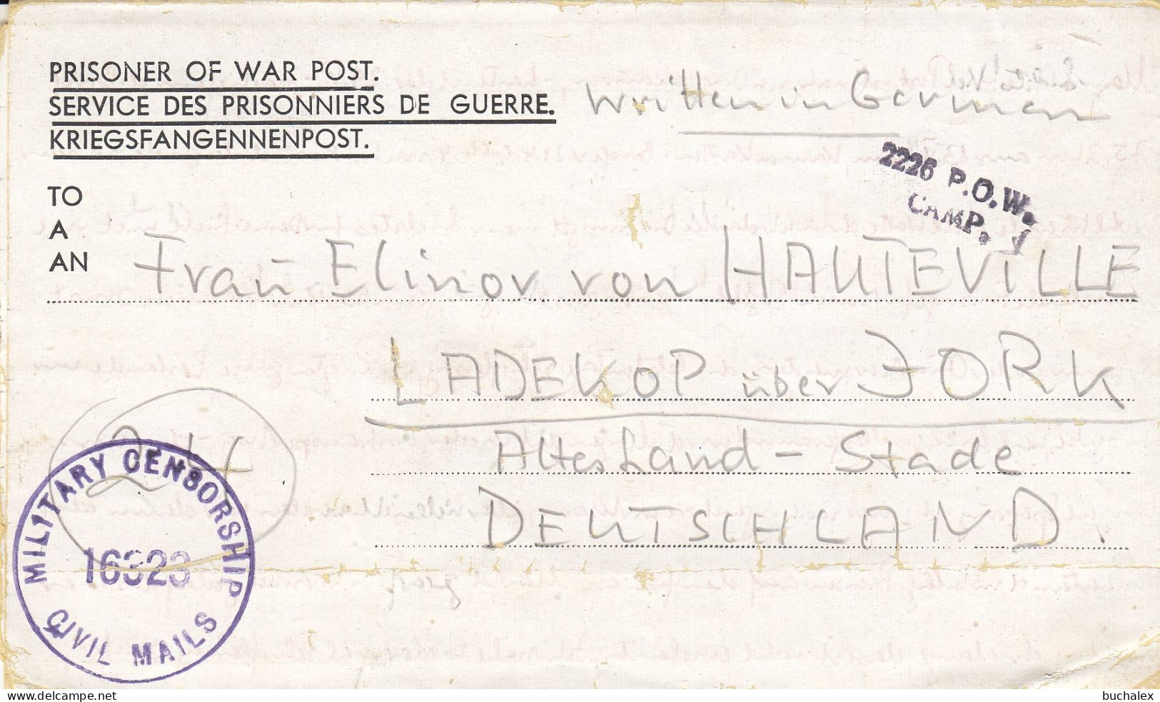 Kriegsgefangenenpost Flieger-Oberstabsingenieur Ca. 1945 Von Zedelgem Nach Ladekopp - Kriegsgefangenenpost
