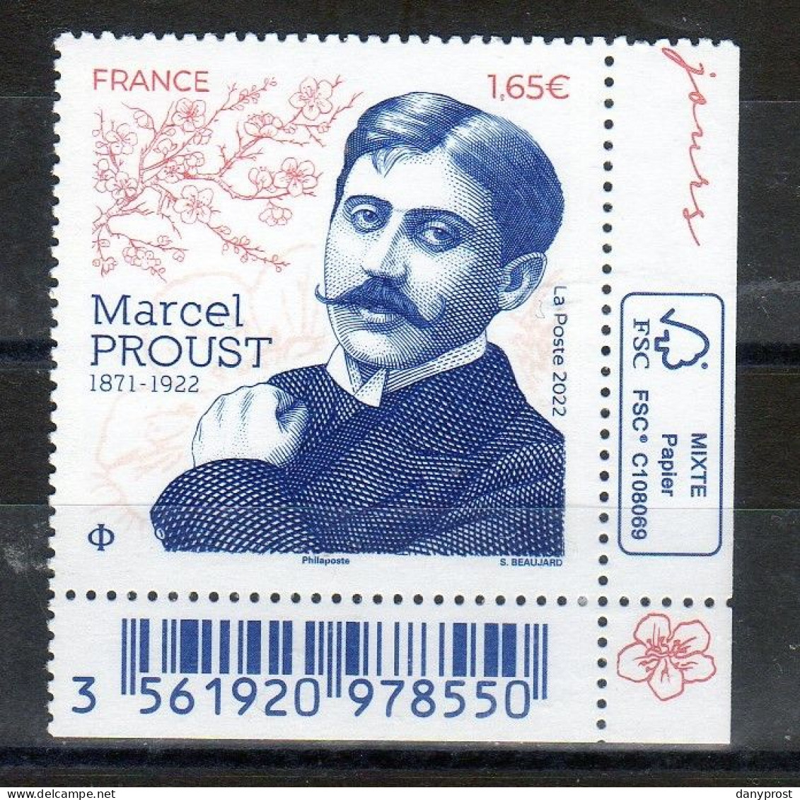 FR 2022-Coin Bas Droit Illustré Du BLOC FEUILLET  "  MARCEL PROUST - 1871.1922  " 1 Timbre à 1.65 € - Neuf** - Nuovi