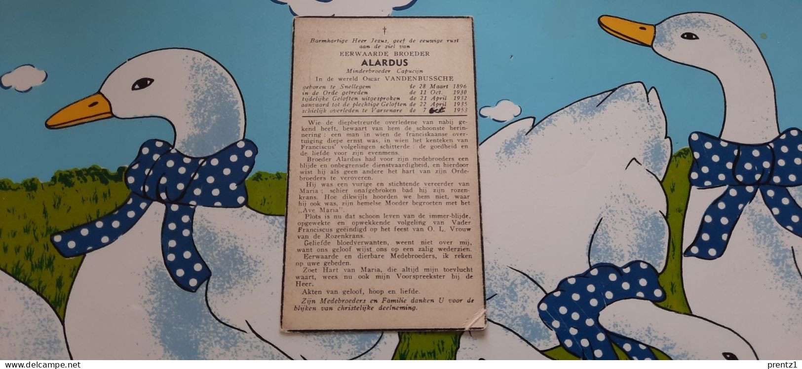 Oscar Vandenbussche Geb. Snellegem 28/03/1896- Broeder Alardus - Minder Broeder Capucijn - Gest. Varsenare 7/11/1953 - Devotion Images