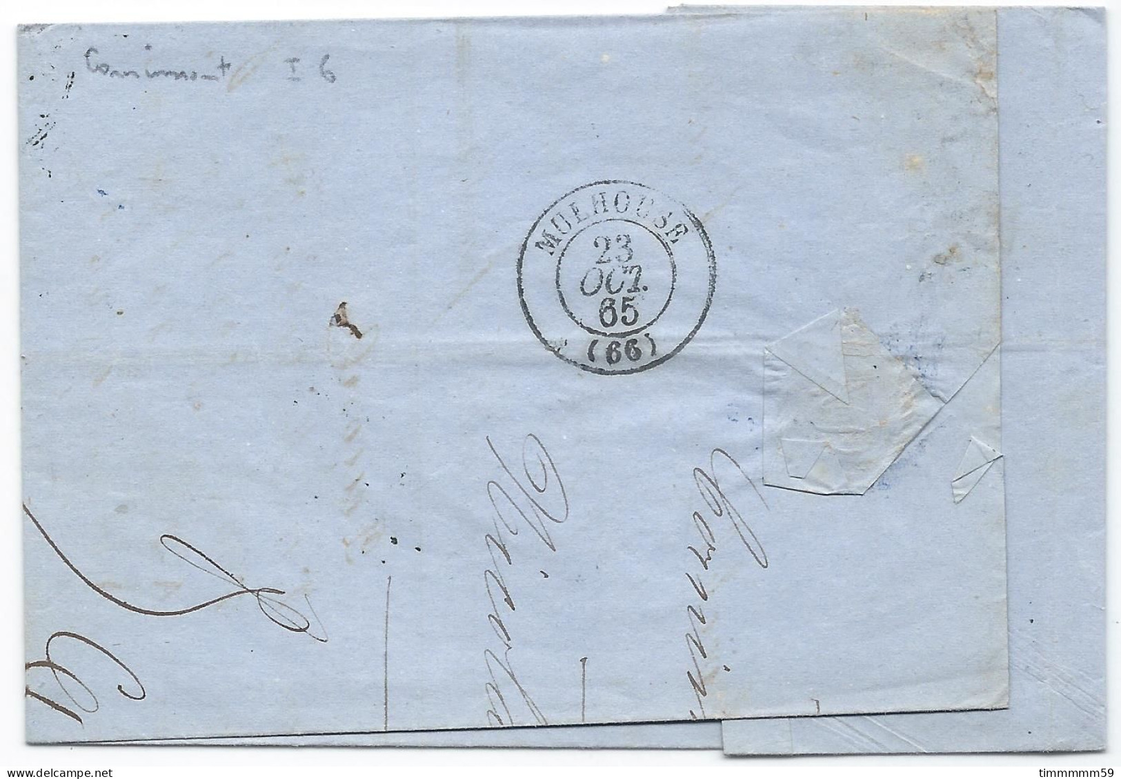 LT5948   N°22/Lettre, Oblitéré GC 1139 CORNIMONT(82), Indice 6 Pour MULHOUSE Du 22 Oct. 1865 - 1862 Napoléon III