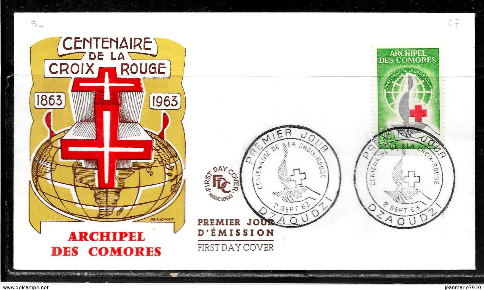 C99 - COMORES - N° 27 SUR LETTRE DE DZAOUDZI DU 02/09/63 - PREMIER JOUR - Covers & Documents