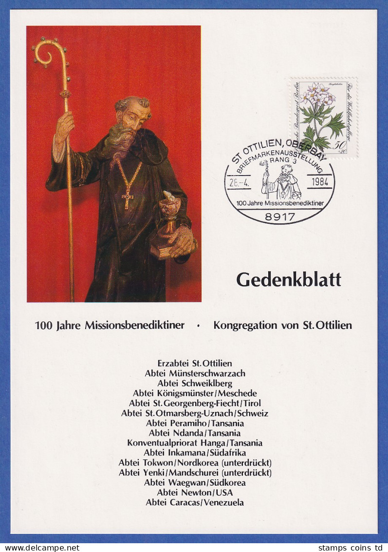 100 Jahre Missionsbenediktiner St. Ottilien Gedenkblatt Mit So-O Und Mi.-Nr. 703 - Christianisme