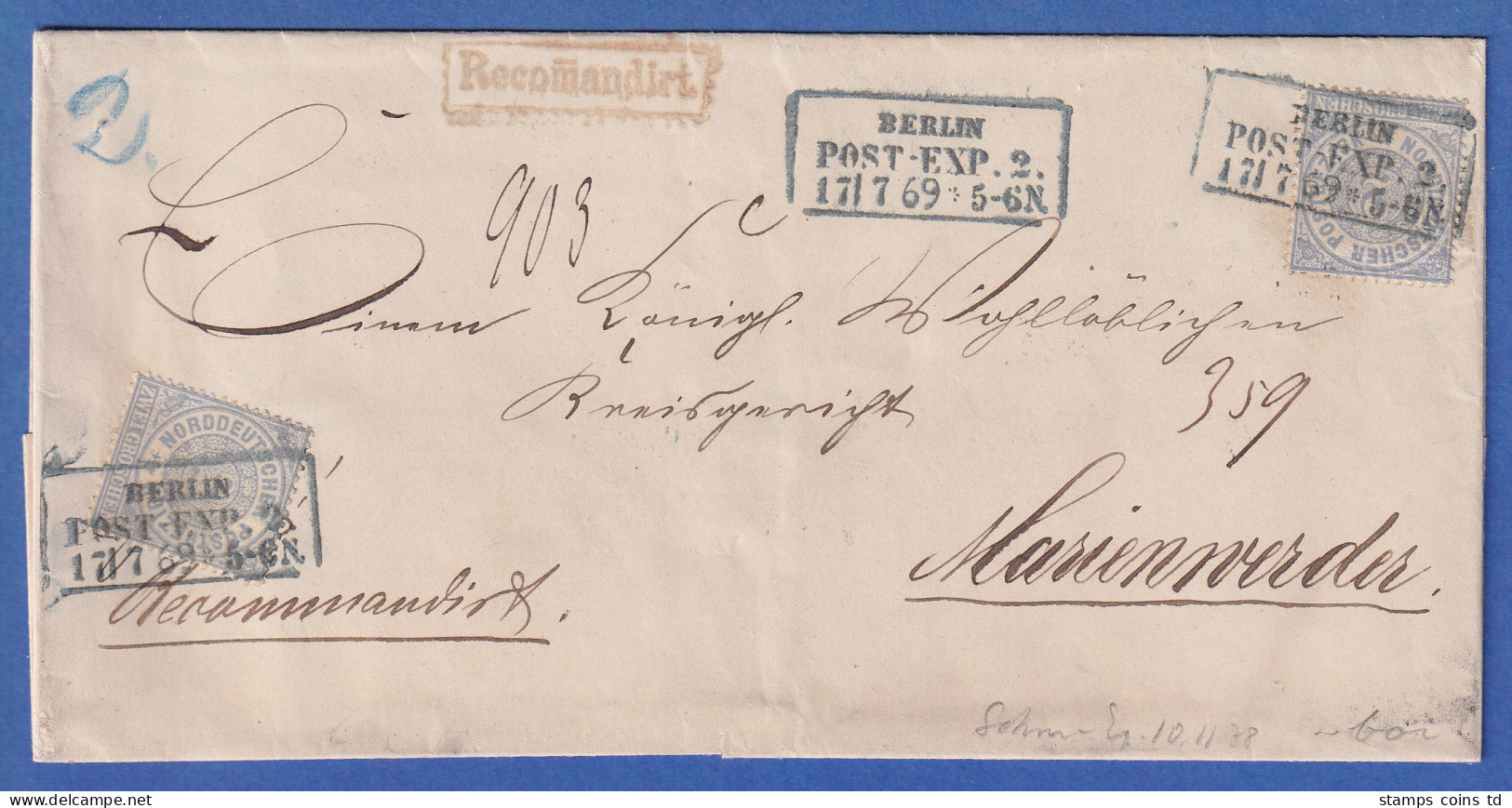 Norddeutscher Bund 2x 2 Gr. Mi-Nr. 17 Auf R-Brief Von BERLIN Nach Marienwerder  - Lettres & Documents