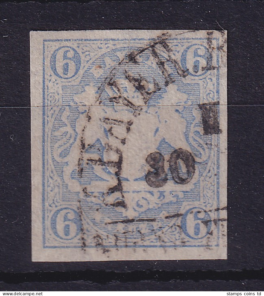 Bayern Wappen 6 Kreuzer Blau Mi.-Nr. 16 Mit BAHNPOST-Halbkreisstempel - Used