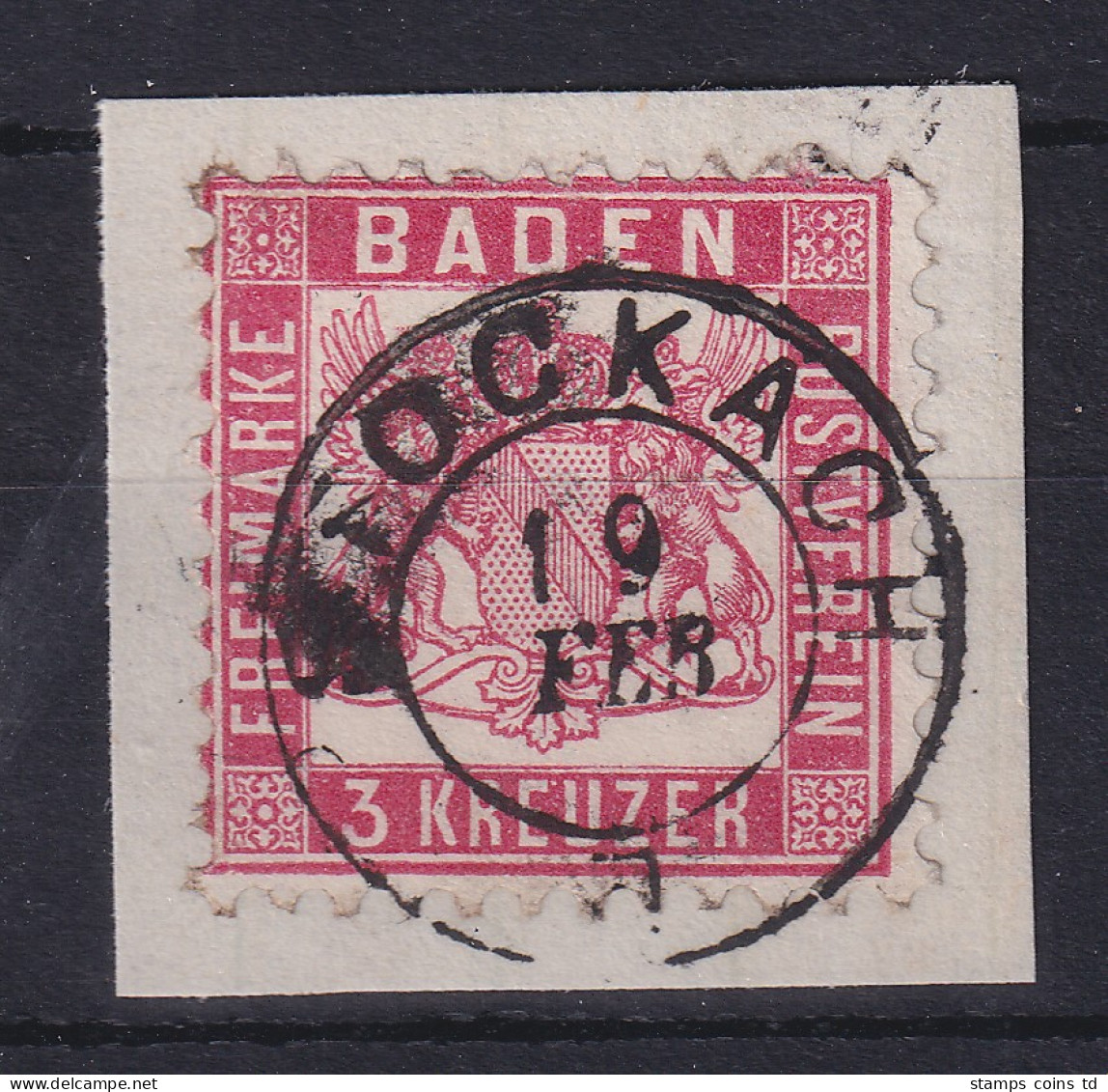 Baden 3 Kreuzer Rot Mi.-Nr. 18  O STOCKACH Auf Briefstück - Used