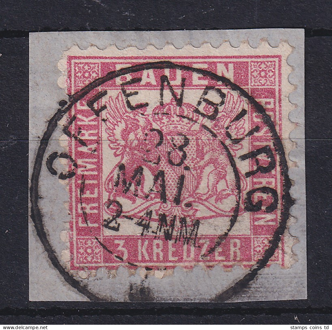Baden 3 Kreuzer Rot Mi.-Nr. 18  O OFFENBURG Auf Briefstück - Usados
