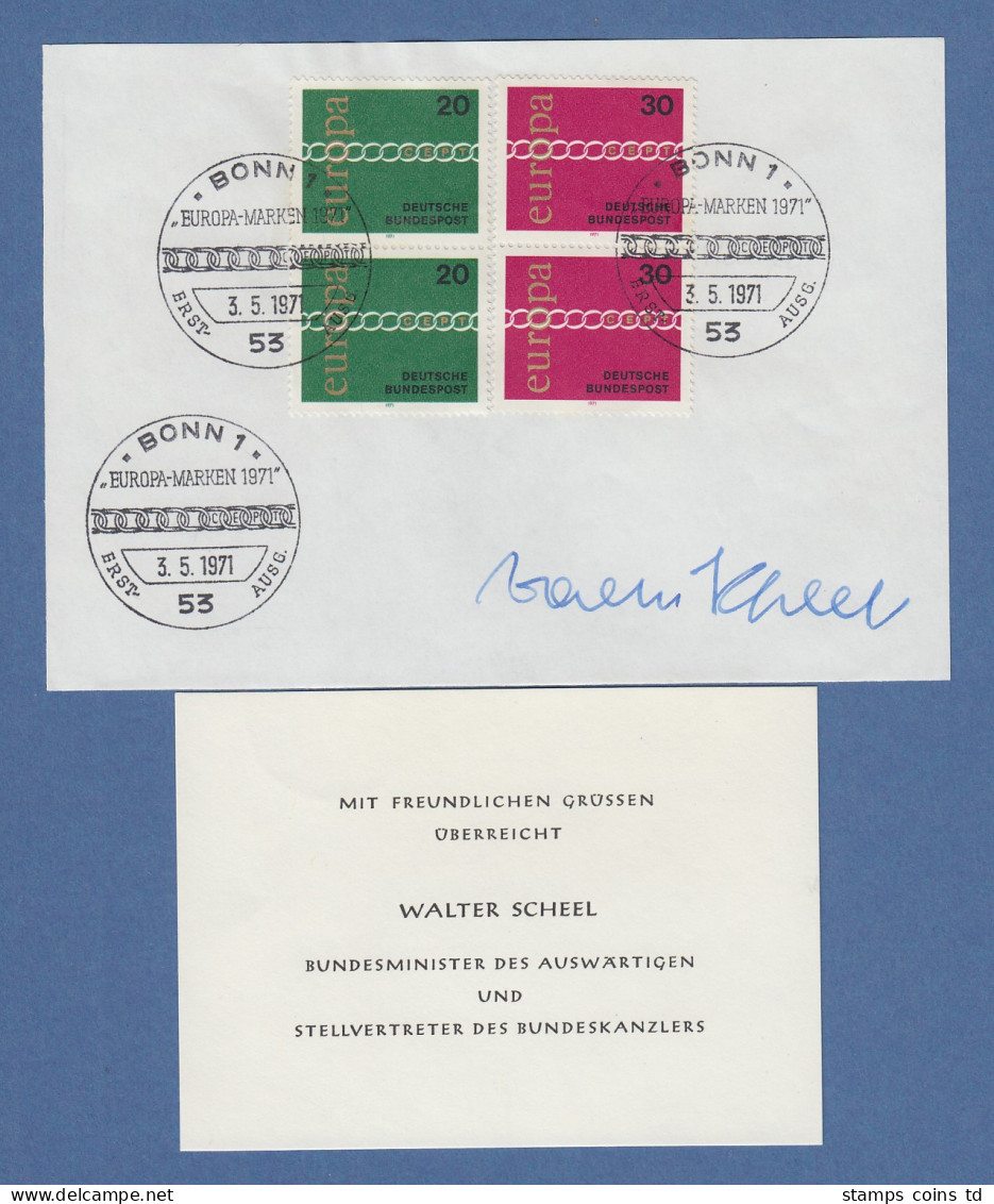 Walter Scheel Bundesminister Original-Autogramm Auf Philatel. Vorlage 1971 - Otros & Sin Clasificación