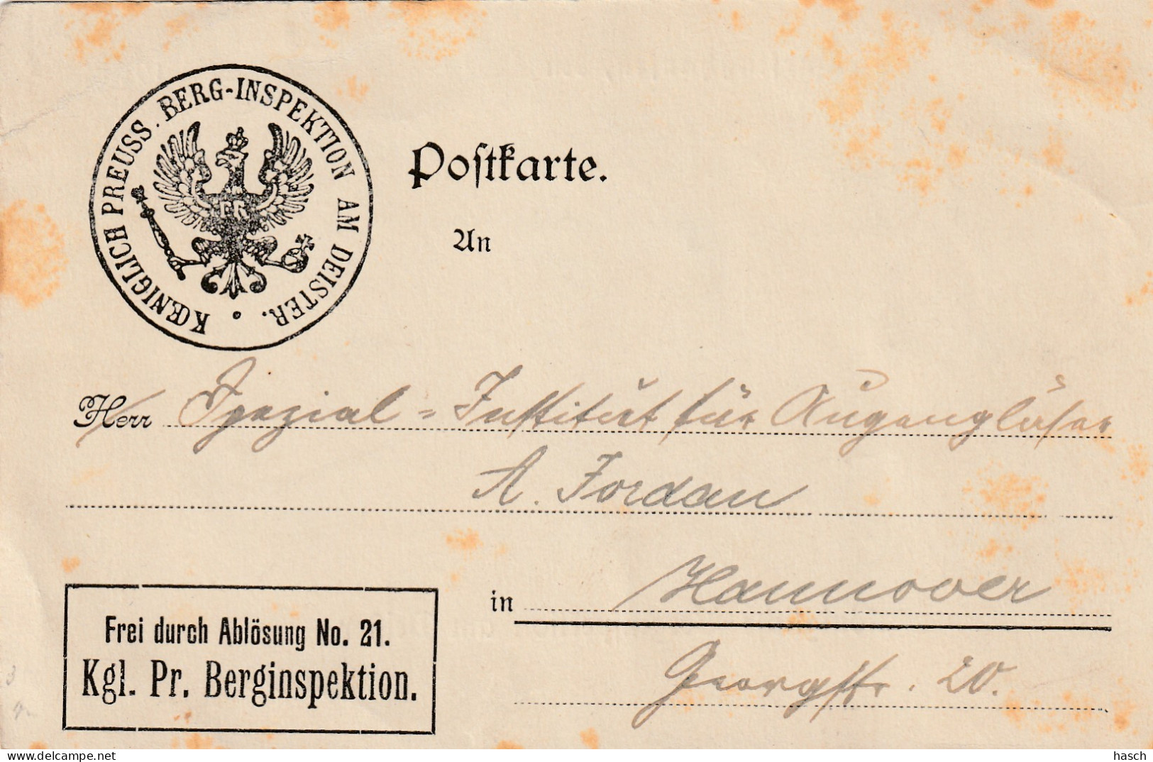 4935 2 Postkarte Aus Barsinghausen 1918. Stempel:Königlich Preuss. Berg-INSPEKTION Am Deister 28-08-1918 - War 1914-18