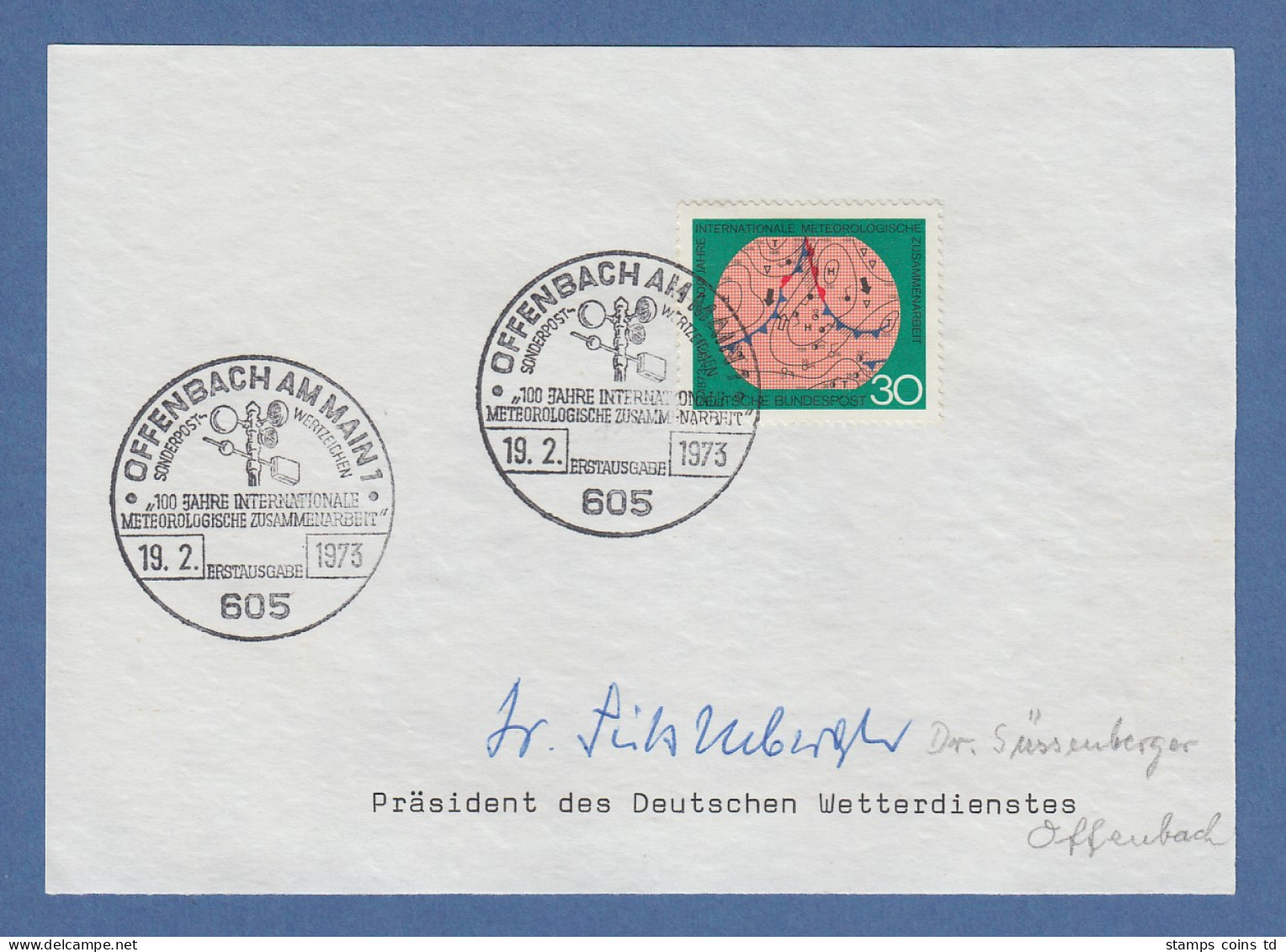 Erich Süßenberger Präsident Des Deutschen Wetterdienstes Original-Autogramm 1973 - Altri & Non Classificati