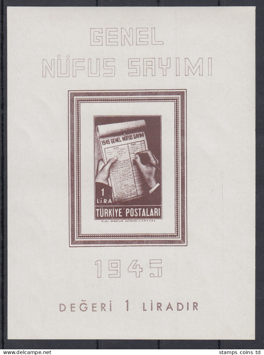 Türkei 1945 Volkszählung Mi.-Nr. 1172 Blockausgabe Block 3 ** - Sonstige & Ohne Zuordnung