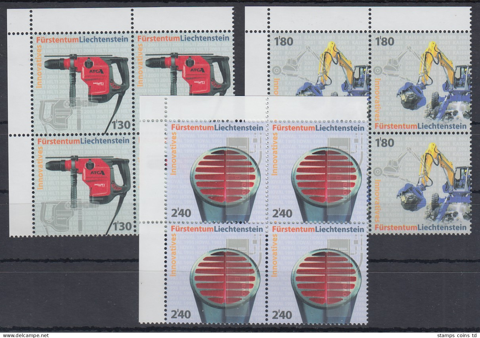 Liechtenstein 2007 Technik Mi.-Nr. 1454-56 Satz 3 Werte ER-4er-Blocks ** - Other & Unclassified