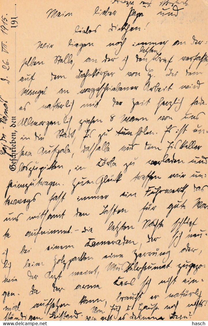 4935 15 Feldpostkarte 27-07-1915 Nach Rothenfelde. Absender Dr Schulze, Krankenpfleger Lazarettzug Vau Südarmee - Oorlog 1914-18