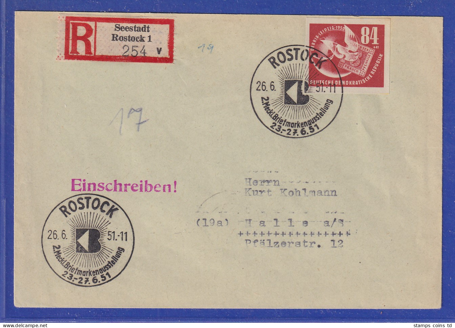 DDR 1951 Mi.-Nr. 272 Block-Einzelmarke Als EF Auf R-Brief Mit So.-O Rostock  - Sonstige & Ohne Zuordnung