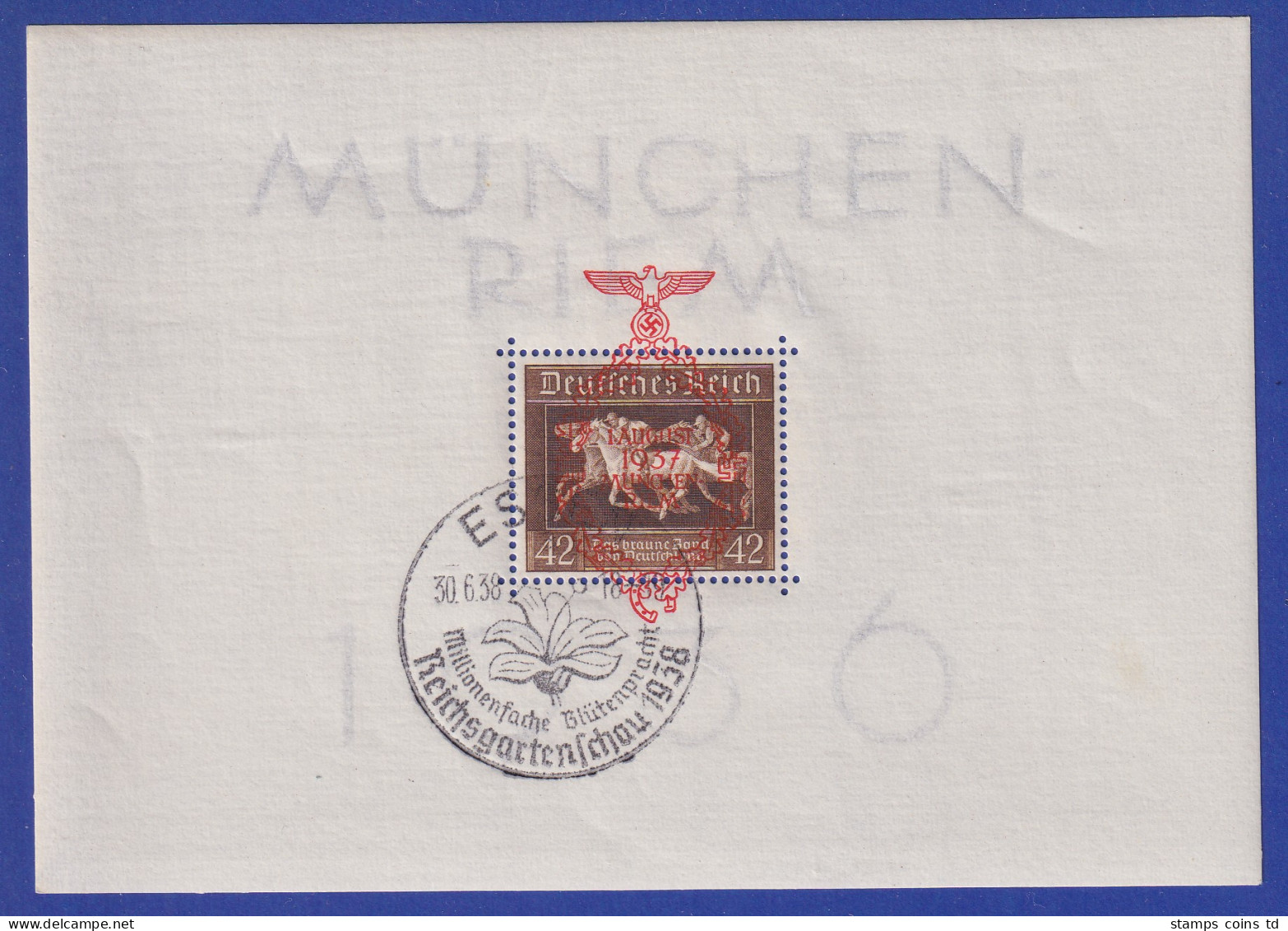 Dt. Reich 1937 Braunes Band Mi.-Nr. Block 10 So.-Stempel ESSEN 30.6.38 - Gebruikt