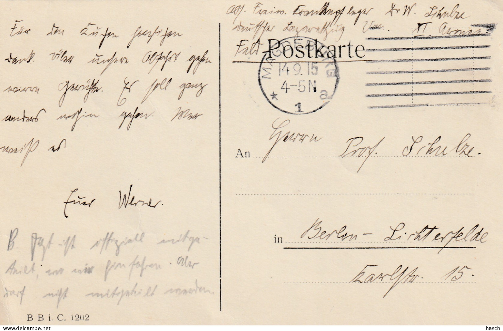 4935 19  4935 18 Feldpostkarte 14-09-1915 Magdeburg 1- Berlin. Absender Dr Schulze, Krankenpfleger Lazarettzug  - Weltkrieg 1914-18