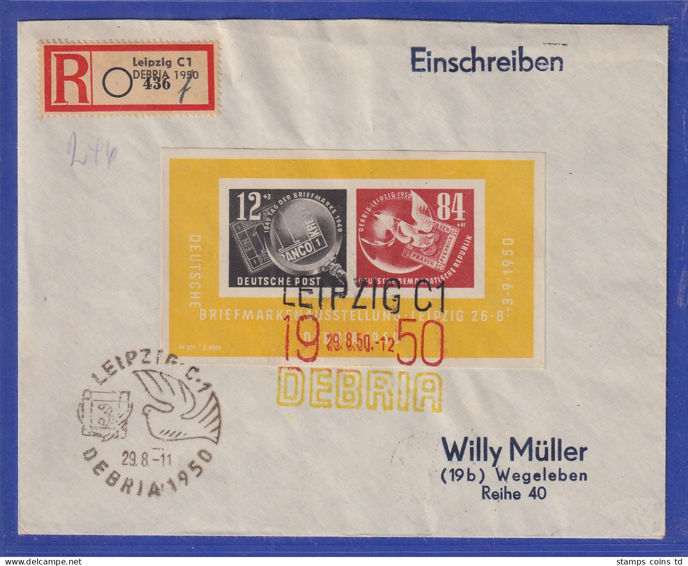 DDR 1950 DEBRIA-Block Auf R-Brief Gel. Nach Wegeleben - Altri & Non Classificati