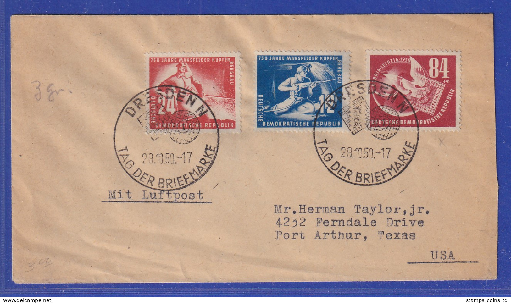 DDR 1950 Mansfelder Kupferbergbau, Debria 84Pfg Portger. Frankatur In Die USA - Andere & Zonder Classificatie