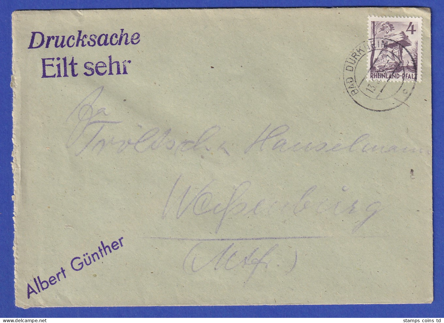 Franz. Zone Rh.-Pfalz Mi.-Nr. 33 EF Auf "eiliger" Drucksache, O BAD DÜRKHEIM  - Andere & Zonder Classificatie