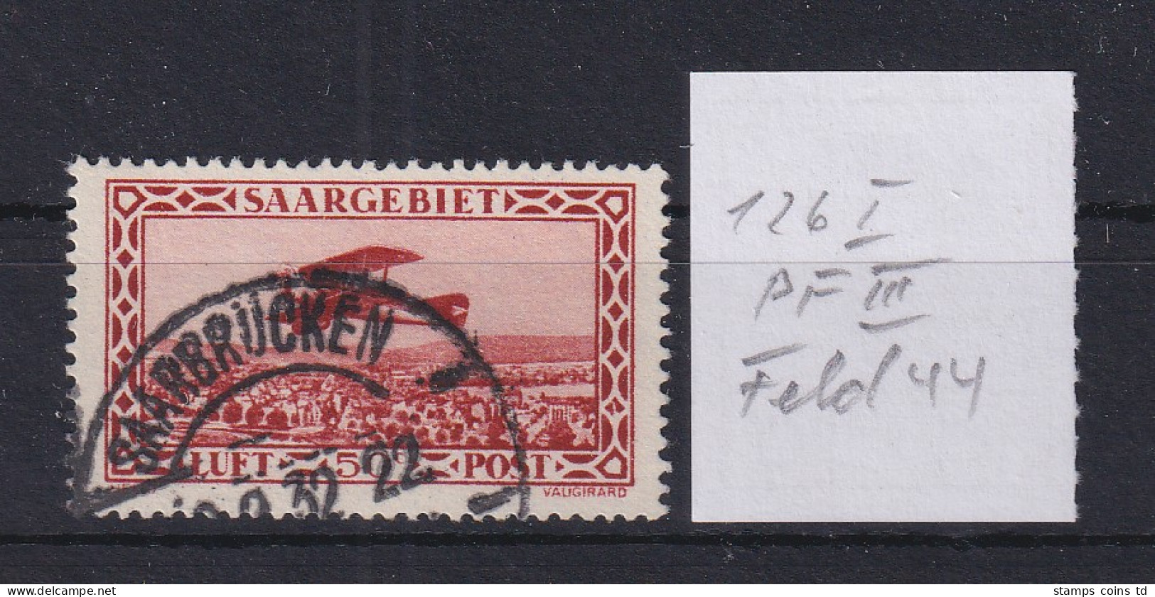 Saar 1928 Flugpostmarke 50 C. Mi.-Nr. 126 Mit PLF III Gest. SAARBRÜCKEN - Oblitérés