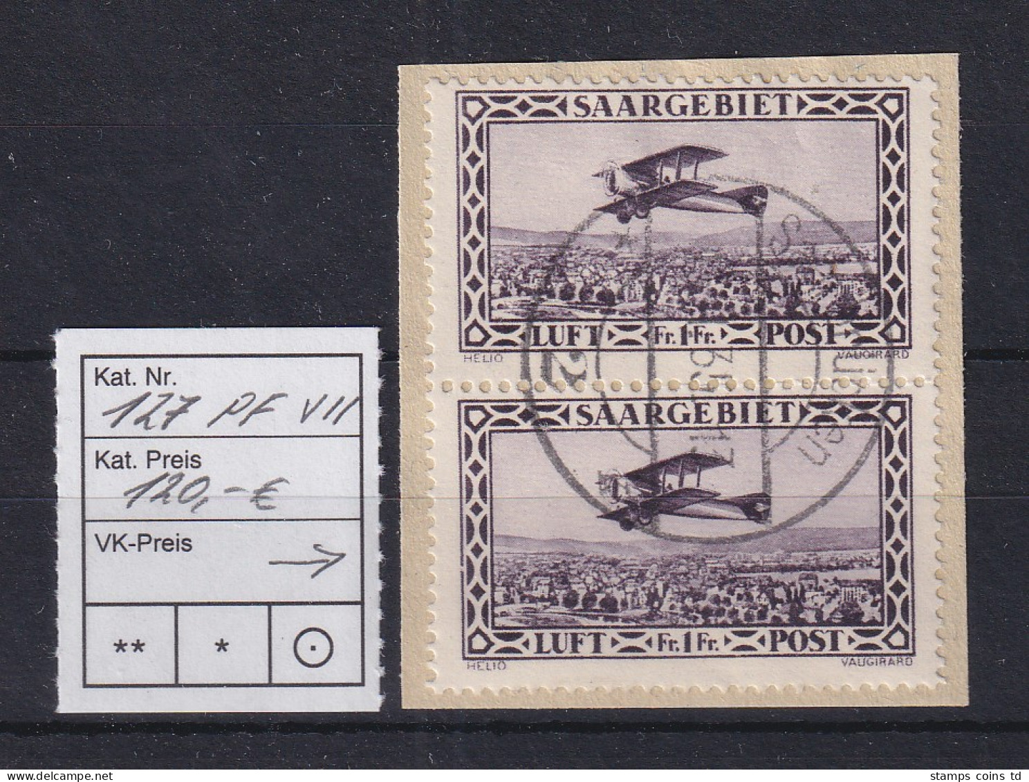 Saar 1928 Flugpostmarke 1 Fr.  Mi.-Nr. 127 Mit PLF VII Gest. Saarbrücken - Used Stamps