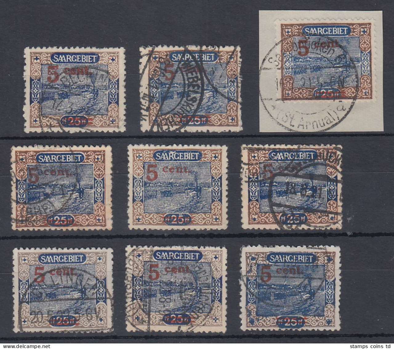 Saar 1921 Mi.-Nr. 71A Lot 9 Marken Teils Mit Besonderheiten, Meist Gepr. BPP - Used Stamps