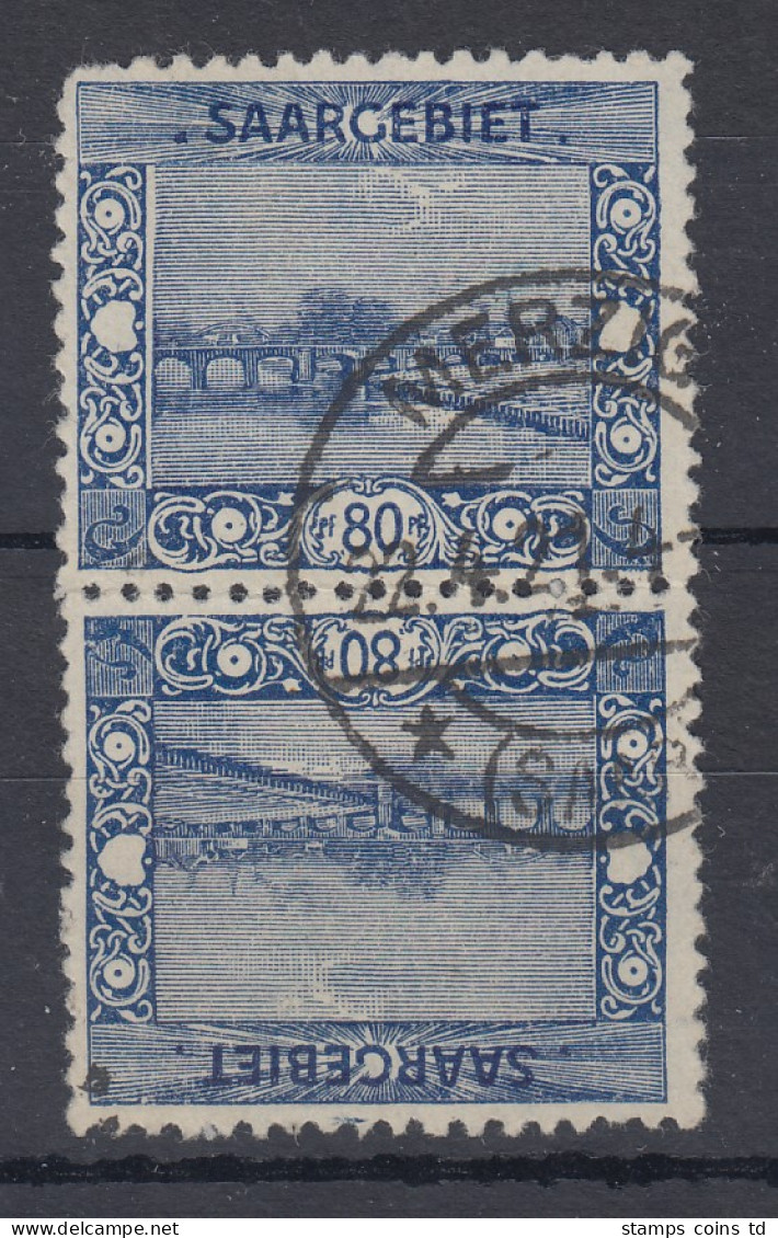 Saar 1921 Mi.-Nr. 62A Kehrdruck Kehrdruckpaar III Gest. MERZIG. Eckzahn Stumpf. - Used Stamps