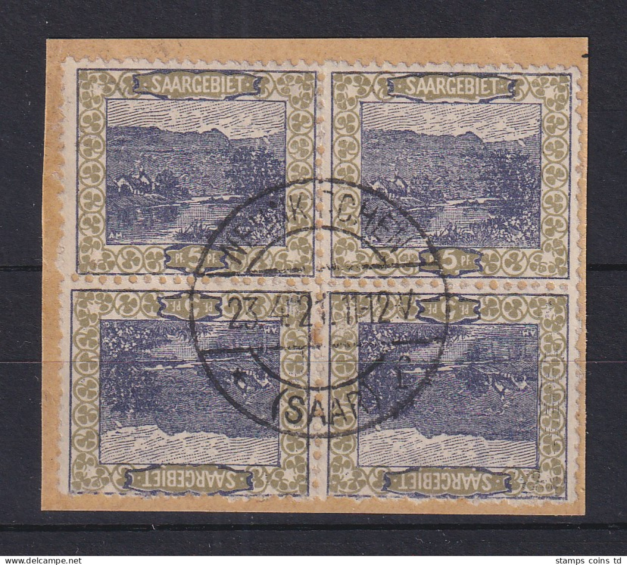 Saar 1921 Mi.-Nr. 53 Viererblock Mit 2x Kehrdruck Kdr III Gest. NEUNKIRCHEN - Used Stamps