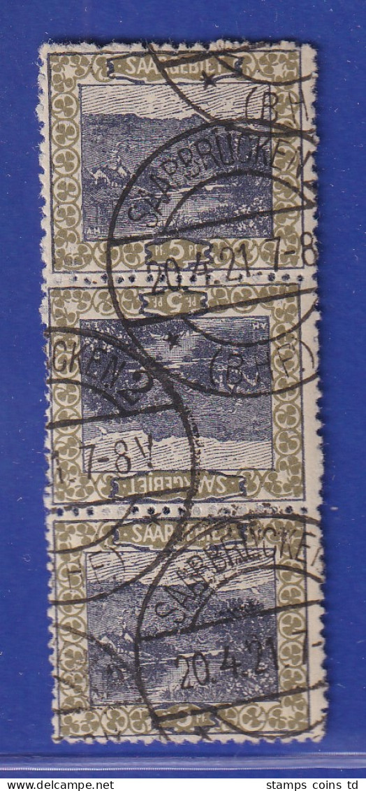 Saar 1921 Mi.-Nr. 53 3er-Streifen Mit Kehrdruck Kdr III Bzw. IV Gest. Gpr. BPP - Used Stamps