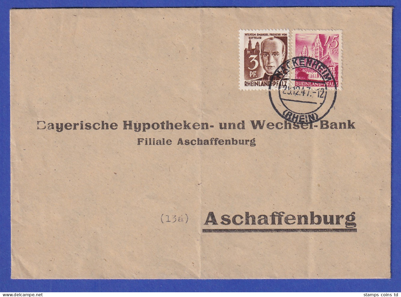 Franz. Zone Rh.-Pfalz Mi.-Nr. 10 In MIF Auf Doppelbrief, O NACKENHEIM 28.12.47 - Other & Unclassified