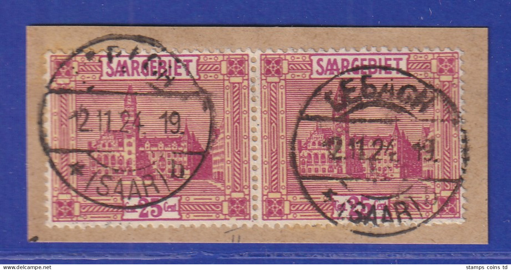 Saar 1923 Mi.-Nr. 100 Mit PLF II Rahmen Unten Rechts Offen, Gpr. HOFFMANN BPP - Gebruikt