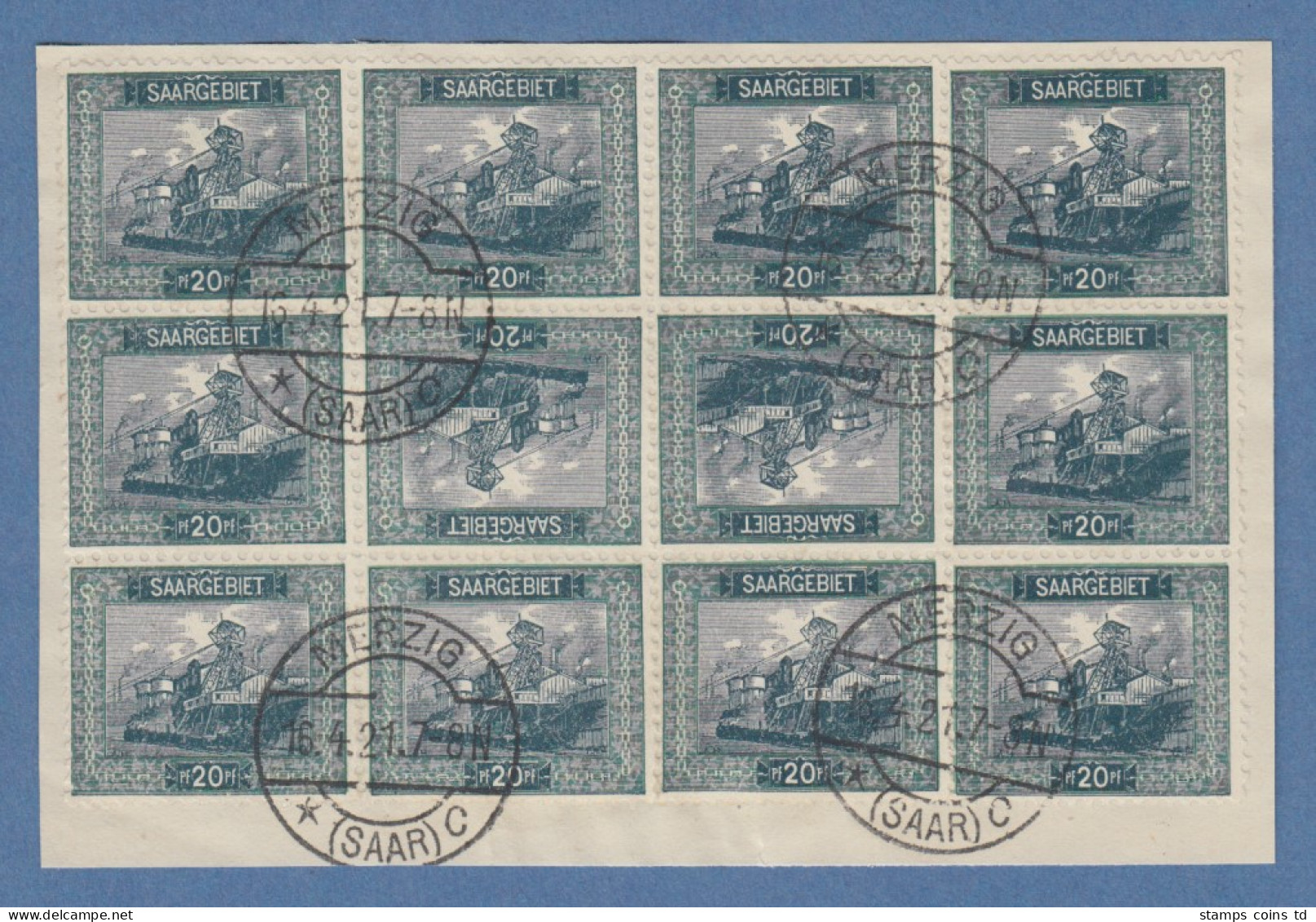 Saar 1921 Mi.-Nr. 55A Kehrdruck Kdr I Und II Im 12er-Block O, Mit KB Geigle BPP - Used Stamps