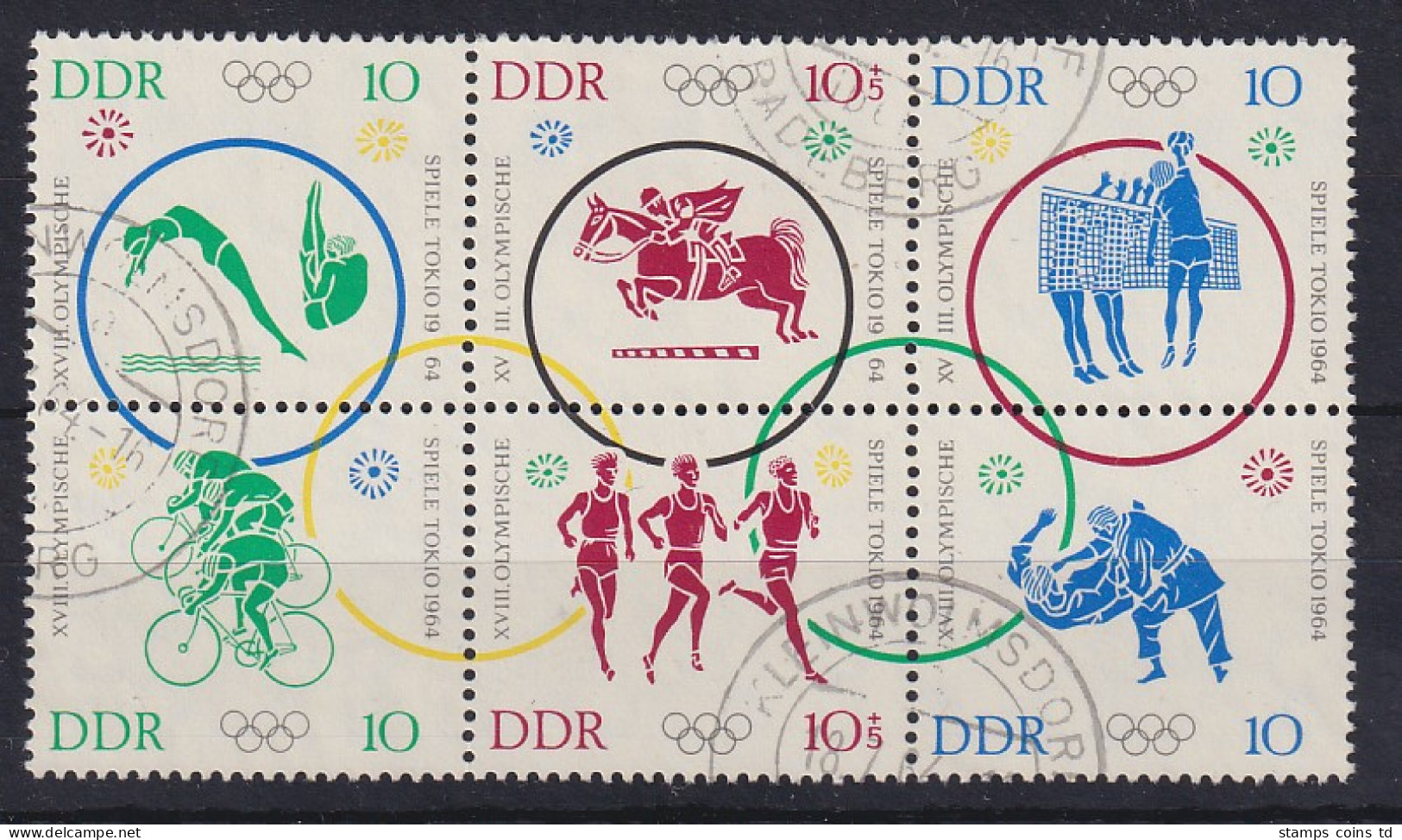 DDR 1964 Olympiade Tokyo Mi.-Nr. 1039-44 6er-Block O  KLEINWOLMSDORF - Used Stamps