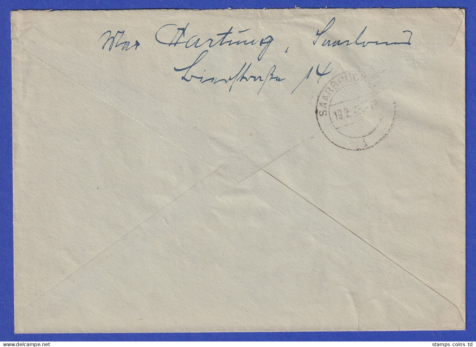 Saarland R-Brief Von Saarlouis Nach Saarbrücken Mit EF 20 Fr. Mi-Nr. 237 II - Lettres & Documents