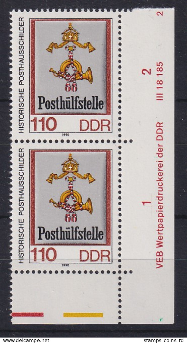 DDR 1990 Posthausschilder 110er Mi.-Nr. 3305 Eckpaar Mit DV ** - Ungebraucht