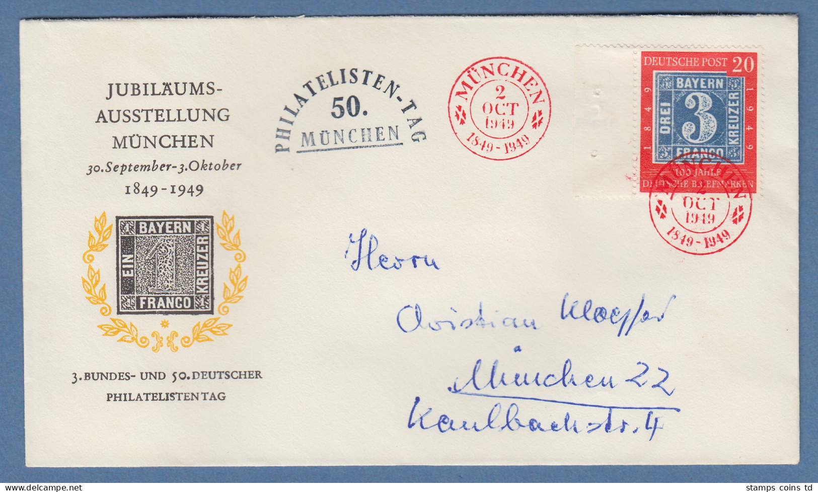 Bundesrepublik 1949 100 J. Briefmarken 20Pfg Mi-Nr.114 Auf Brief Mit Rotem So-O  - Storia Postale