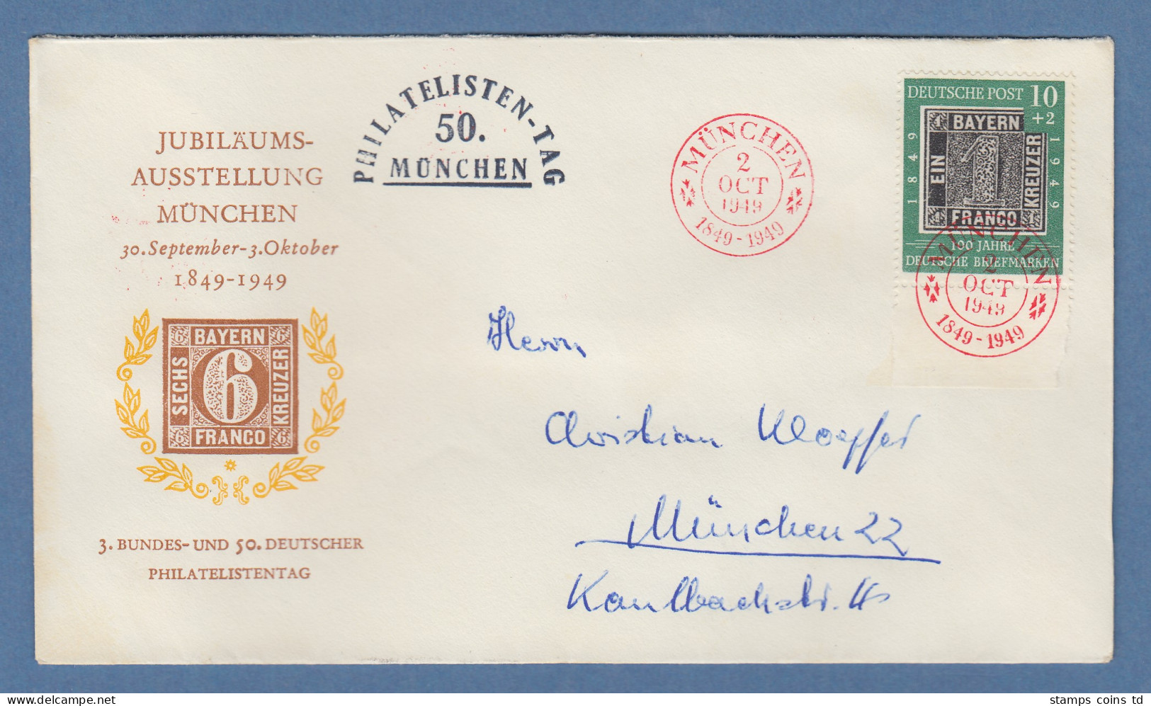 Bundesrepublik 1949 100 J. Briefmarken 10Pfg Mi-Nr.113 Auf Brief Mit Rotem So-O  - Storia Postale